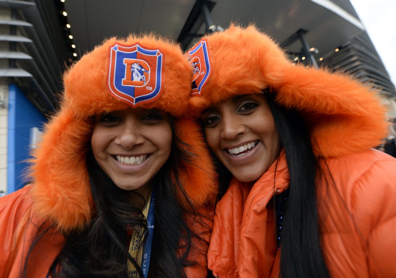 Denver Broncos fans were dressed for the chilly weather in New Jersey for Super Bowl XLVIII against Seattle Seahawks. 