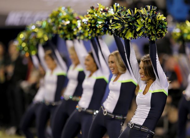 The Seahawks cheerleading squad had more to celebrate as its team took a stranglehold on the Super Bowl from the start. 