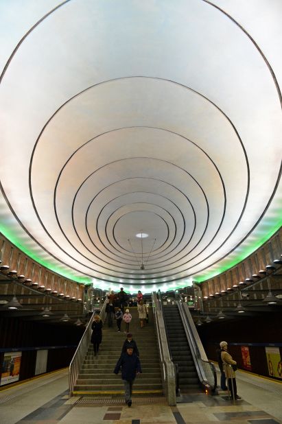 This 2005 underground stop in Warsaw, Poland, named after U.S. President Woodrow Wilson, won a metro design award -- possibly from visiting UFOs. 