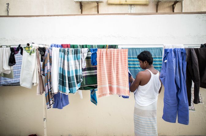 Men in Dubai's labor camps often live eight to a room, and have communal kitchen, bathroom and laundry facilities. 