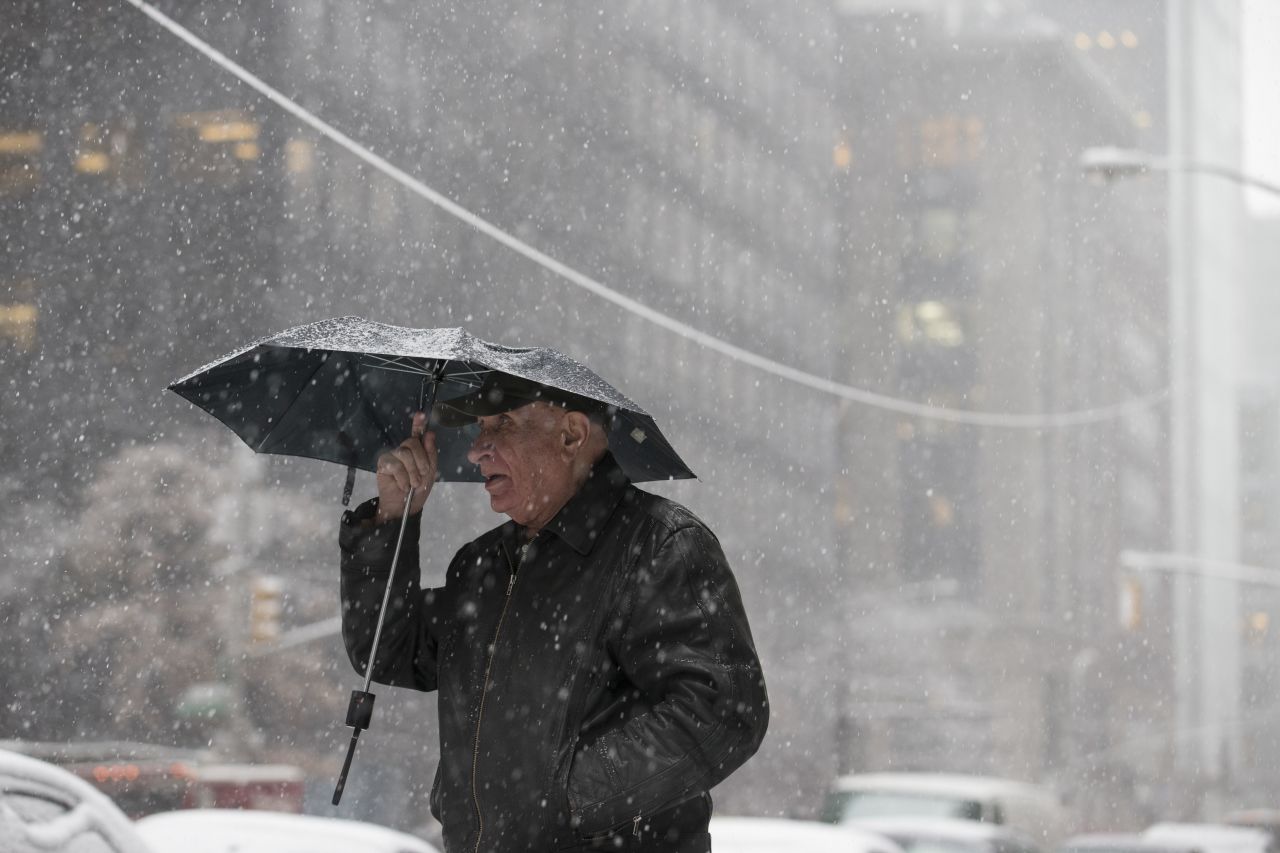 A pedestrian braves the wind and snow in New York on February 3.