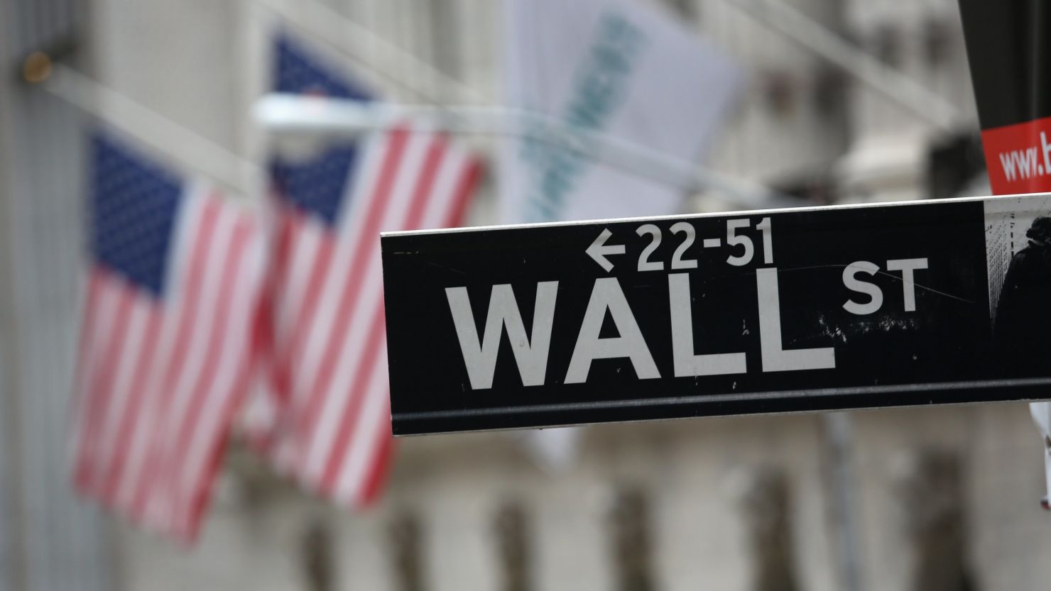 A view of the Wall Street sign outside the New York Stock Exchange. 