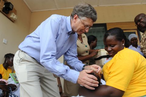 Gates, one of the world's richest men and highest-profile aid donors, gives a child a vaccination in Ghana on March 26, 2013. The Gates Foundation donates at least 5% of its assets each year to fight polio, HIV/AIDS, tuberculosis, malaria and other infectious diseases across the globe. 