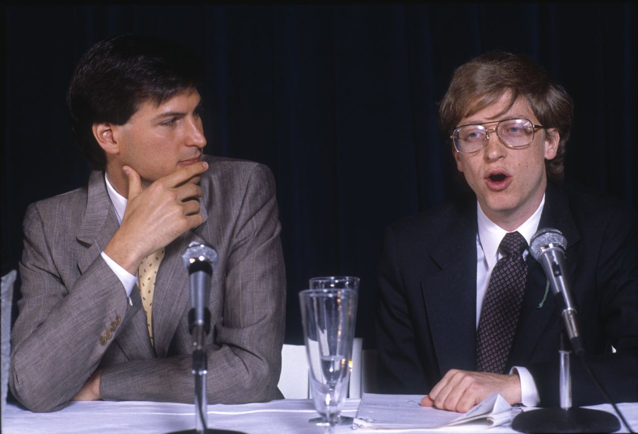 Gates appears with Apple co-founder Steve Jobs in New York in 1985. 