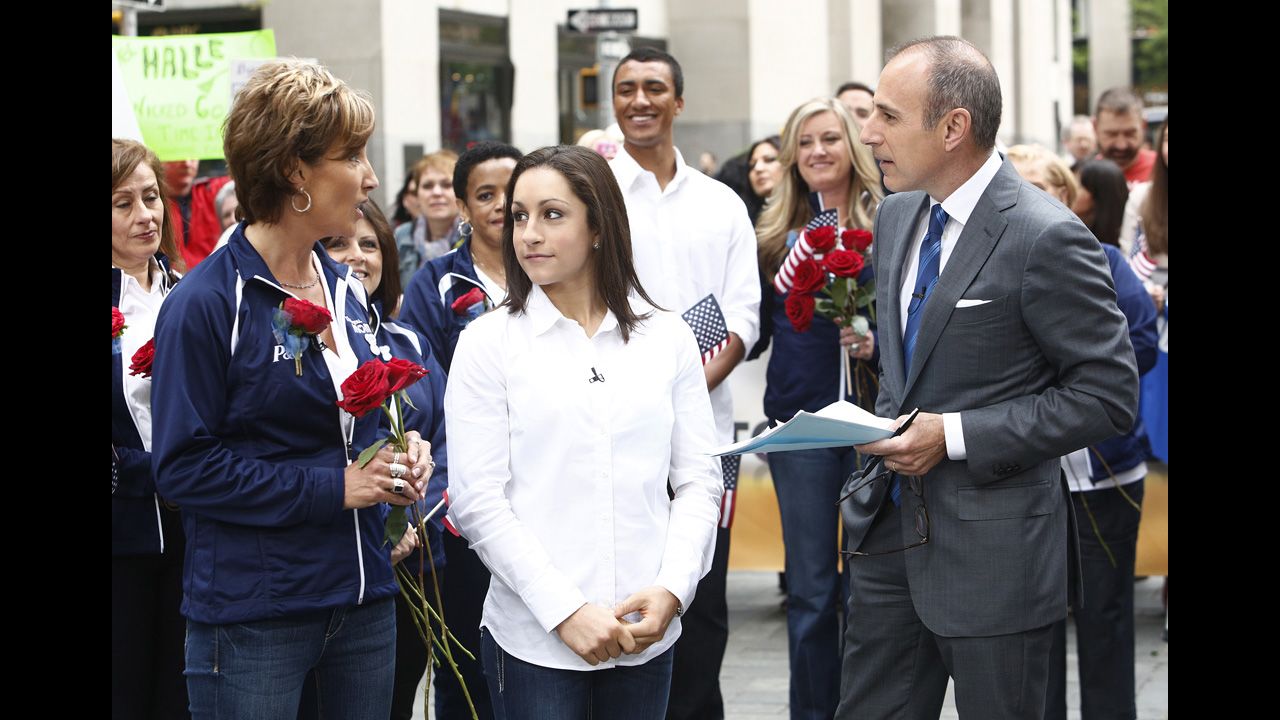 U.S. gymnast Jordyn Wieber listens as her mother, Rita, talks to NBC's Matt Lauer on the "Today" show in 2012.