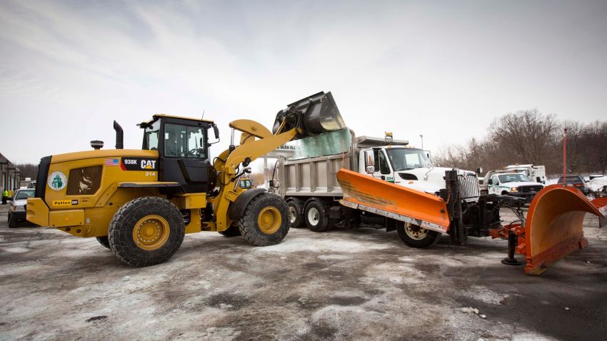 Road salt is loaded into a snow plow truck in Glen Ellyn, Illinois, on Tuesday, February 4.