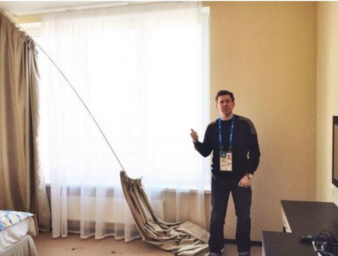 CNN producer Harry Reekie posted this picture to Twitter saying "This is the one hotel room Sochi2014 have given us so far."