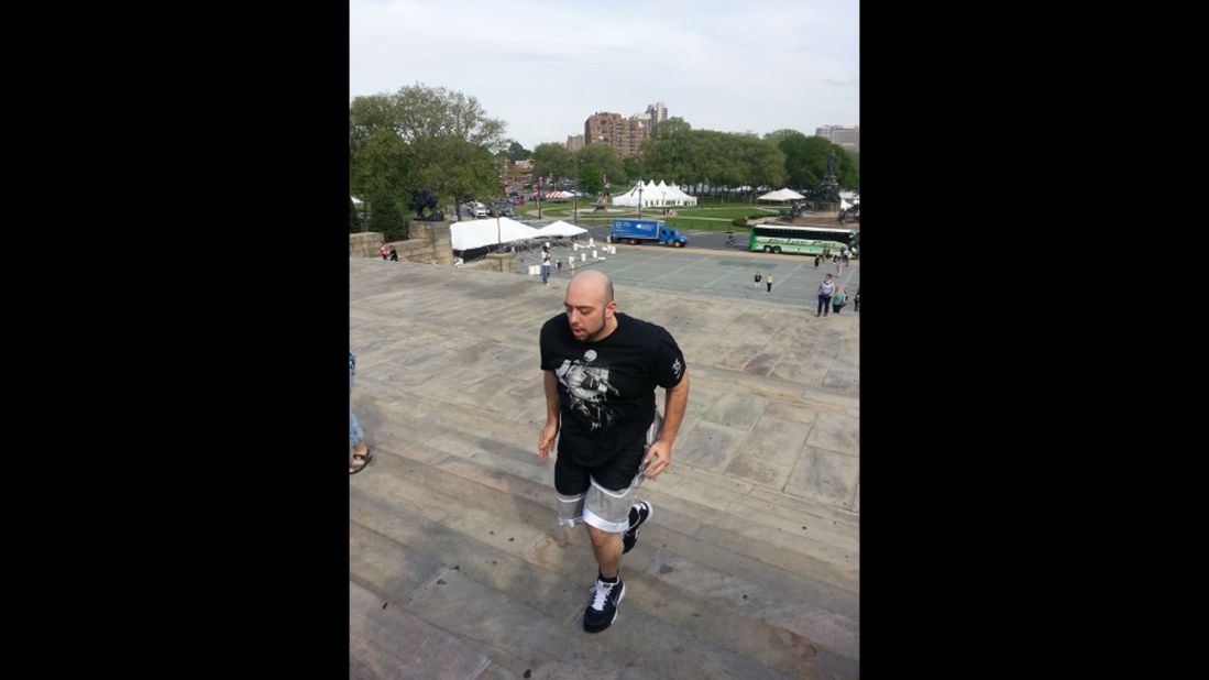 To celebrate his weight loss, Colao re-created a scene from the movie "Rocky" by running up the stairs at the Philadelphia Museum of Art.