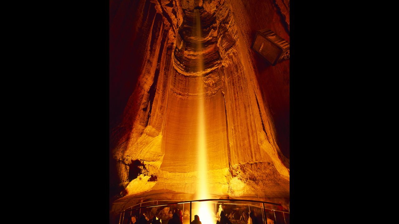 Ruby Falls is a 145-ft waterfall deep inside Lookout Mountain in Chattanooga, Tennessee. Tourists have been visiting the dramatic underground site since the 1930s and show no signs of slowing down.