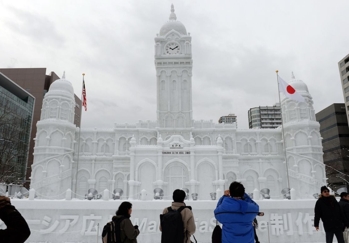The Sapporo Snow Festival runs February 5-11 and is expected to attract about 2 million visitors.  Among the sculptures is this 18-meter-high, 28-meter-wide snow replica of Malaysia's Sultan Abdul Samad building. 