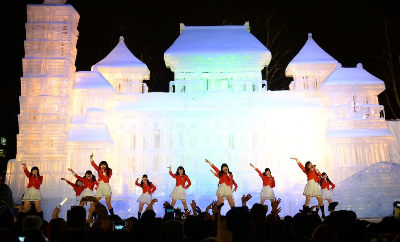 Sapporo pop band Team Crereco performed in front of the Taipei National Palace Museum sculpture on opening night of the Sapporo Snow Festival. 