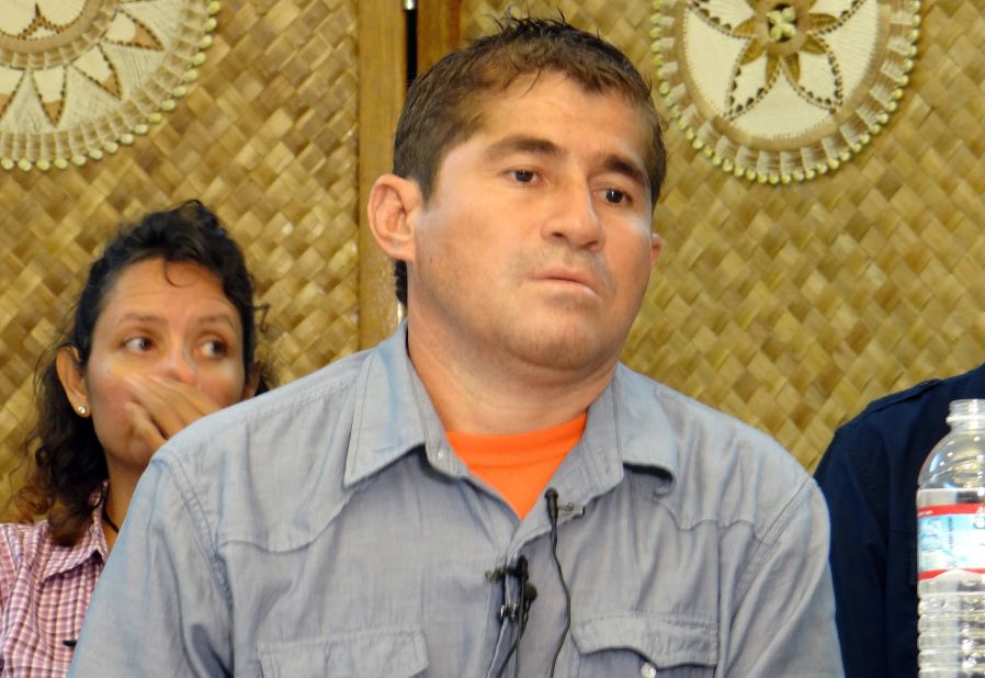 Jose Salvador Alvarenga attends a news conference in Majuro, Marshall Islands, on Thursday, February 6. Alvarenga, who is from El Salvador, said he spent 13 months lost in the Pacific Ocean, floating from Mexico to the Marshall Islands, which is about halfway between Hawaii and Australia.