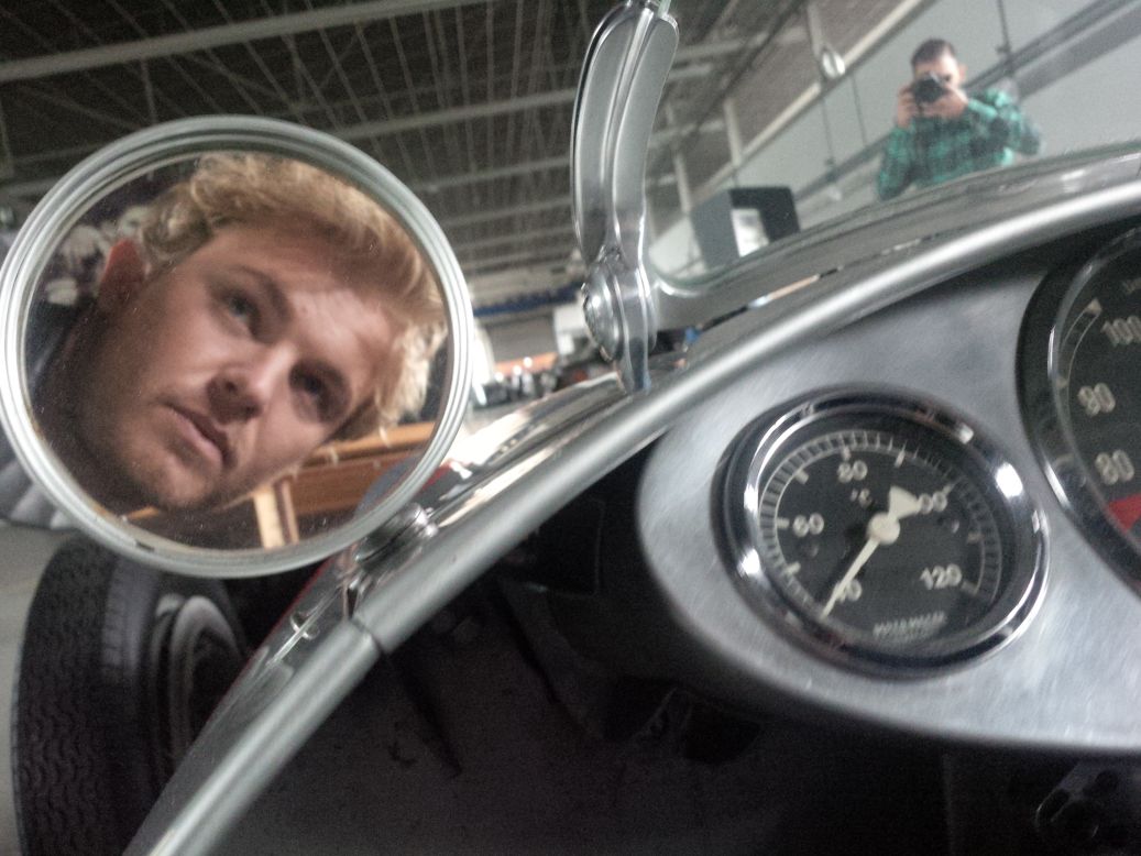 How about this retro self portrait from Mercedes driver Nico Rosberg for your living room? The German race winner explains: "I'm at the wheel of the 1938 W 154 in Stuttgart."