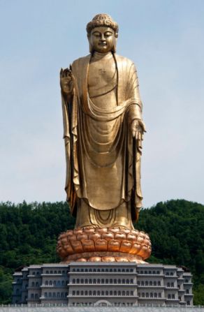 Spring Temple Buddha in Lushan county, Henan Province is the world's largest statue at 208 meters tall. The Buddha, which is 128 meters tall, stands on a 20-meter-high lotus, a 25-meter-high pedestal and a second 35-meter pedestal reshaped from the hill it originally stood on. 