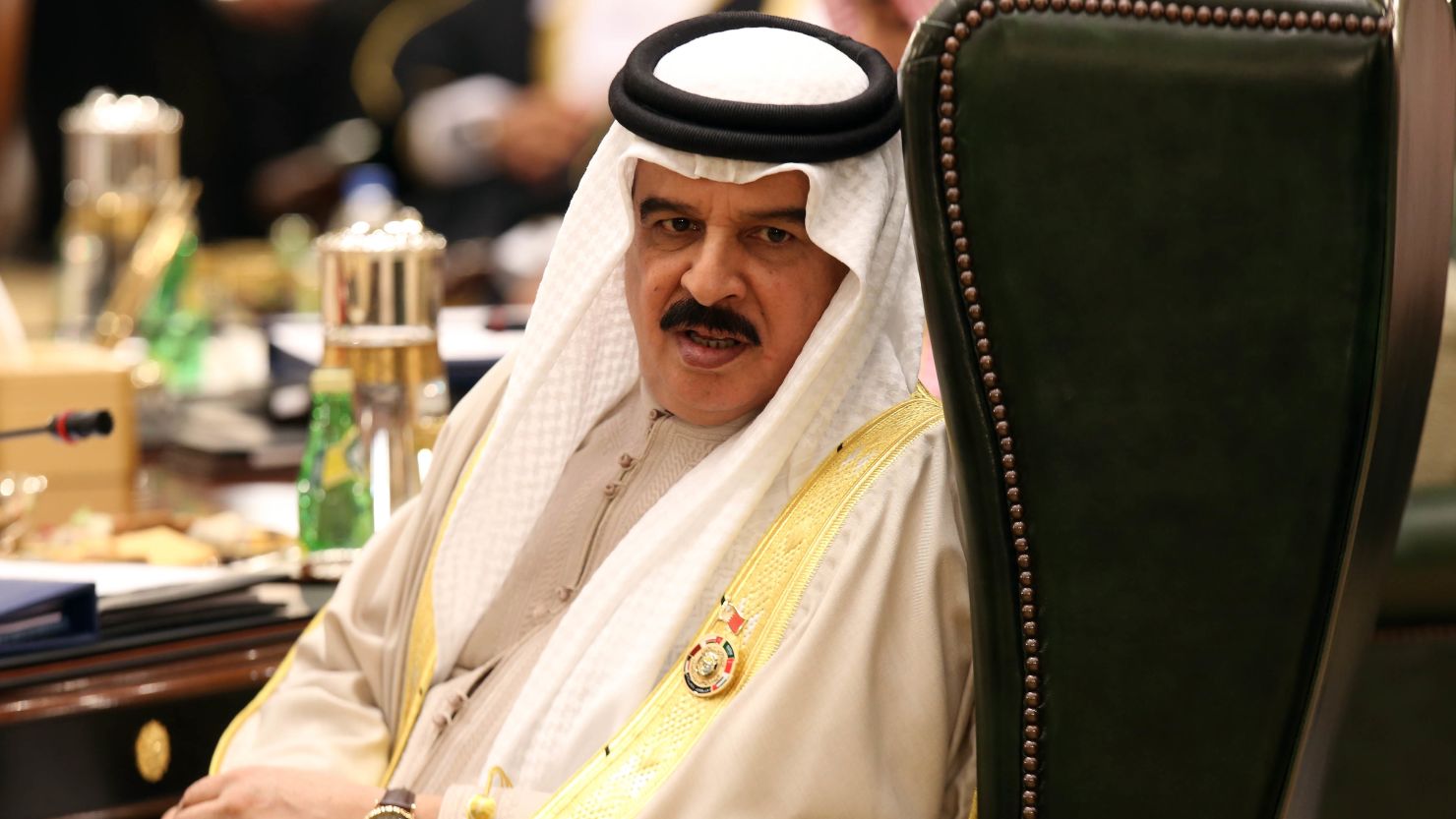 The King of Bahrain, Hamad bin Isa al-Khalifa, at the Bayan Royal Palace in Kuwait City, on December 10, 2013.