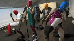 Members of the Russian radical feminist group Pussy Riot during their rehearsal in Moscow, Friday, Feb., 17, 2012. Members of the group stage performances against the policies conducted by Prime Minister Vladimir Putin. (AP Photo/Sergey Ponomarev)