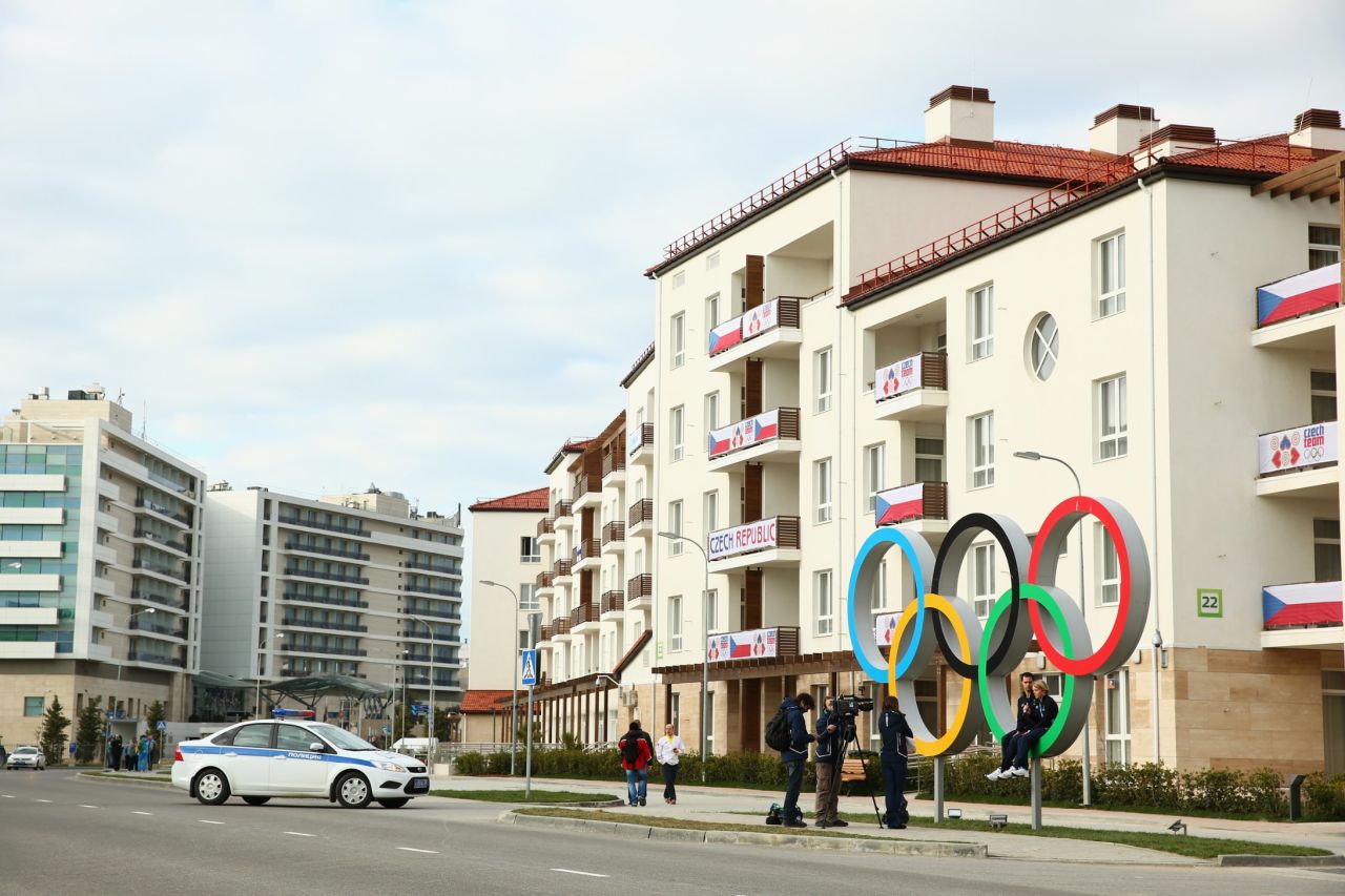 The Czech Republic team lodgings have a privileged view of these fetching Olympic rings.