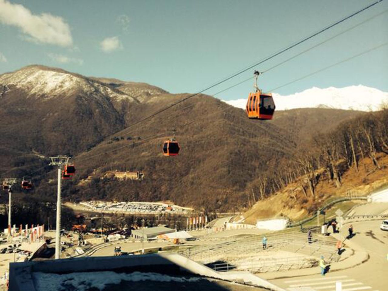 Don't believe everything you read and hear about Sochi. Here are two things that are working: the cable cars at the ski jump and 3G phone connection, even in the mountains.