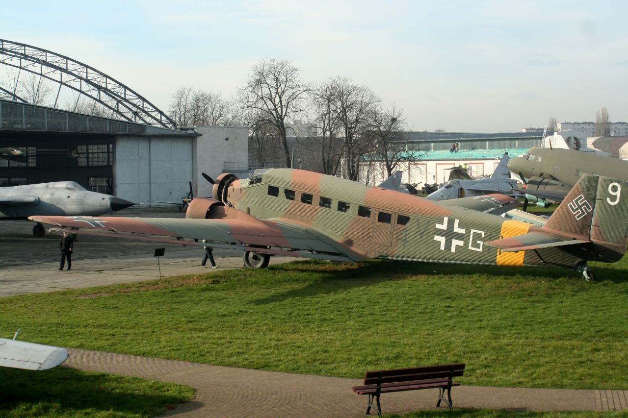 The Junkers Ju-52, nicknamed Tante Ju (Auntie Ju) has a tri-motor configuration and corrugated metal skin. One of them now sits in Krakow's Polish Aviation Museum.