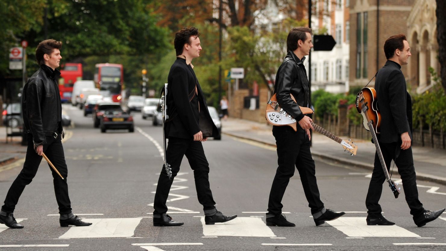 The cast of the London stage show "Backbeat" recreated the "Abbey Road" cover. So can you.