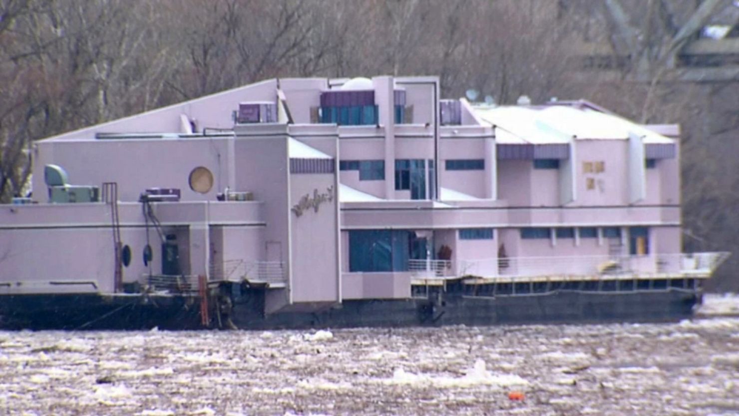 Jeff Ruby's Waterfront Restaurant in downtown Cincinnati separated from the shoreline and floated downriver.