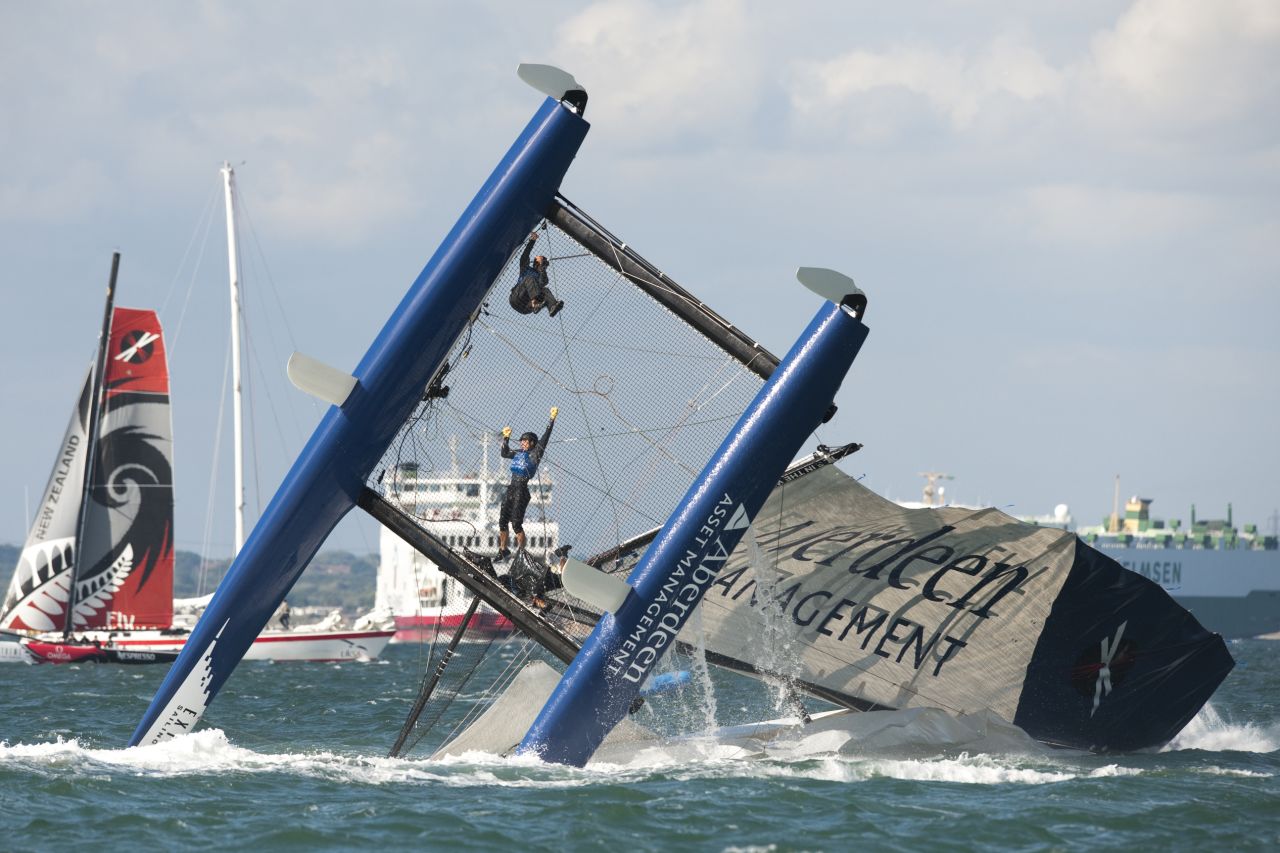 The Extreme Sailing Series provides volatile racing action, as the Aberdeen Asset Management crew found when capsizing in Cowes, England.