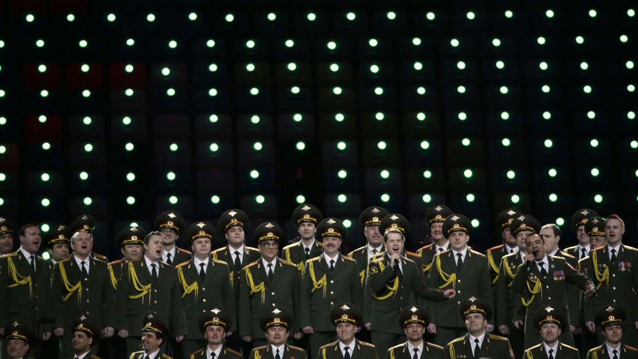 The Russian Interior Ministry choir performs before the opening ceremony.