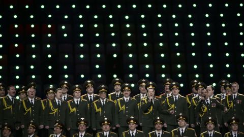 The Russian Interior Ministry choir performs before the opening ceremony.
