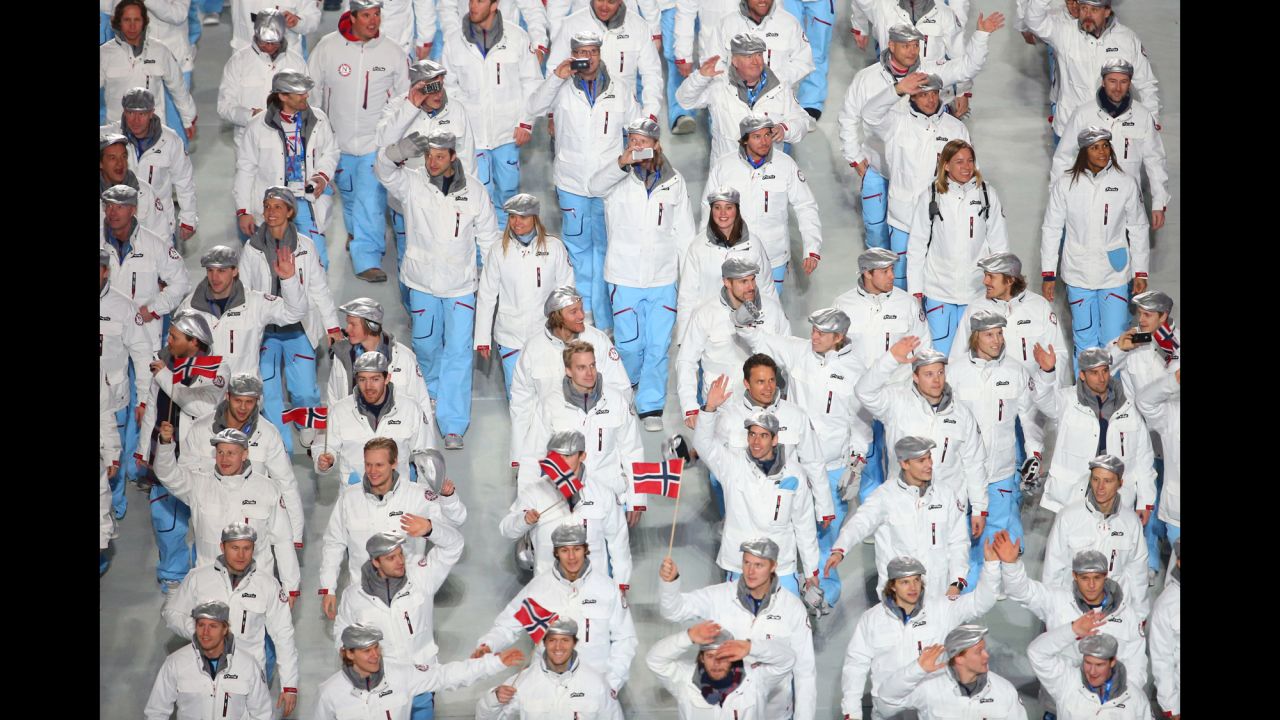 The Norwegian Olympic team enters.