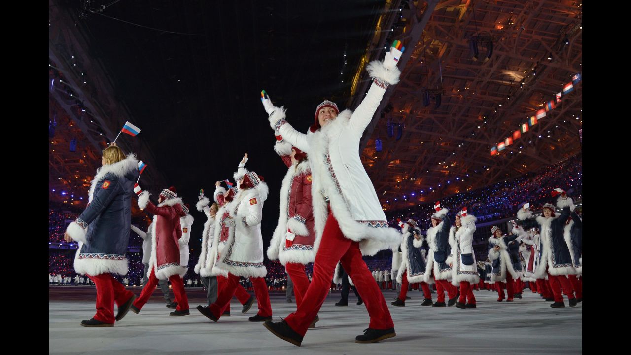 Russia's delegation parades through the stadium.