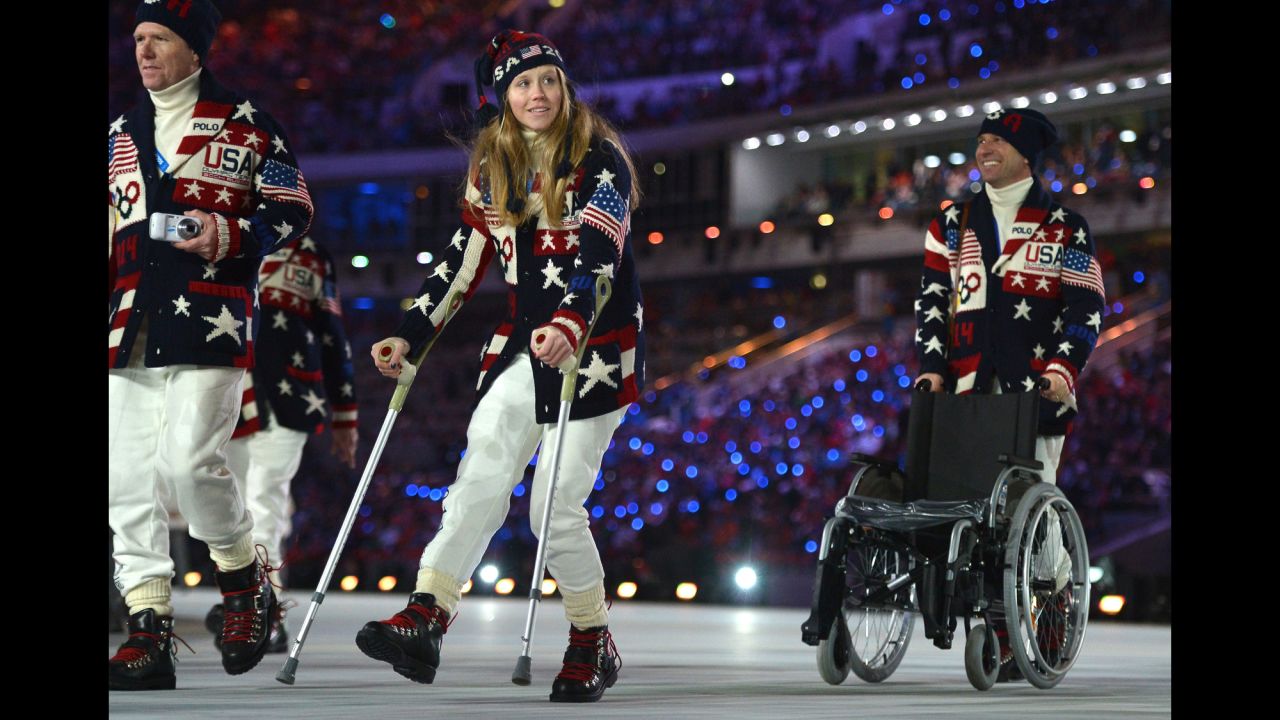 U.S. skier Heidi Kloser tore knee ligaments and broke her femur during a warm-up run earlier in the day.
