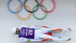Independent Olympic Participant Shiva Keshavan takes part in a training session for the Men's Luge Singles at the Sliding Center Sanki during the Sochi Winter Olympics on February 7, 2014.