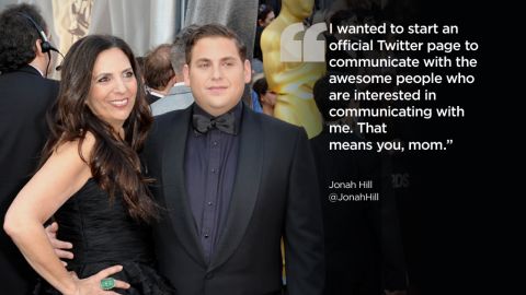 Actor Jonah Hill, who has almost 4 million Twitter followers, brought his mother, Sharon Lyn, to the Oscars in 2012. 