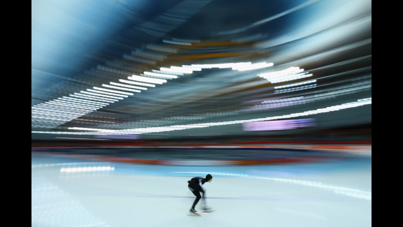 Jonathan Kuck of the United States competes during the men's 5.000-meter speedskating event.
