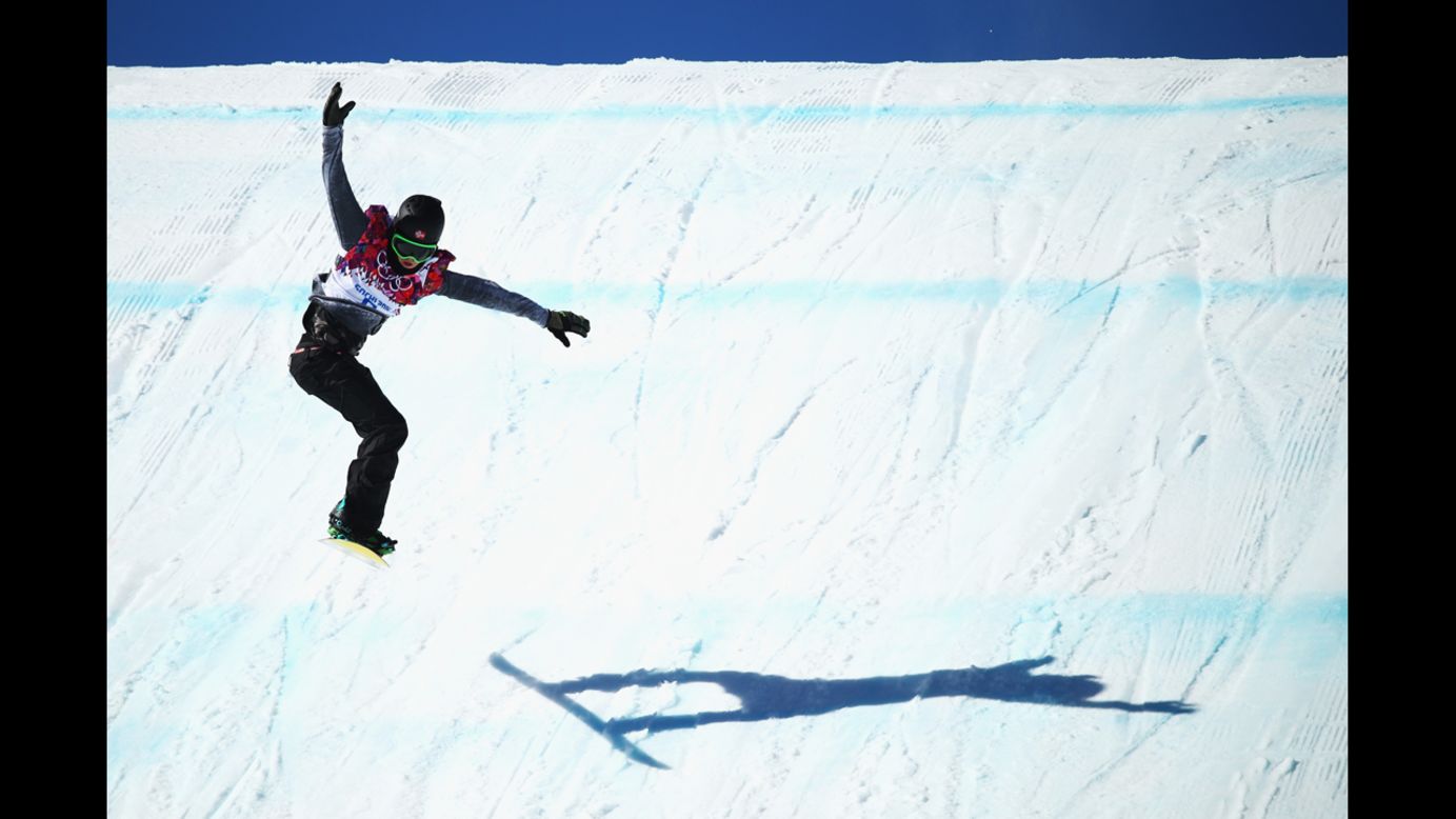 Staale Sandbech of Norway is seen in the air during the slopestyle final.