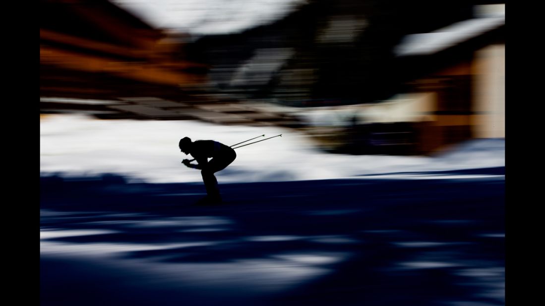 Emma Wiken of Sweden competes in the women's skiathlon.