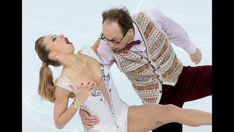Nelli Zhiganshina and Alexander Gazsi of Germany compete in team figure skating on February 8.