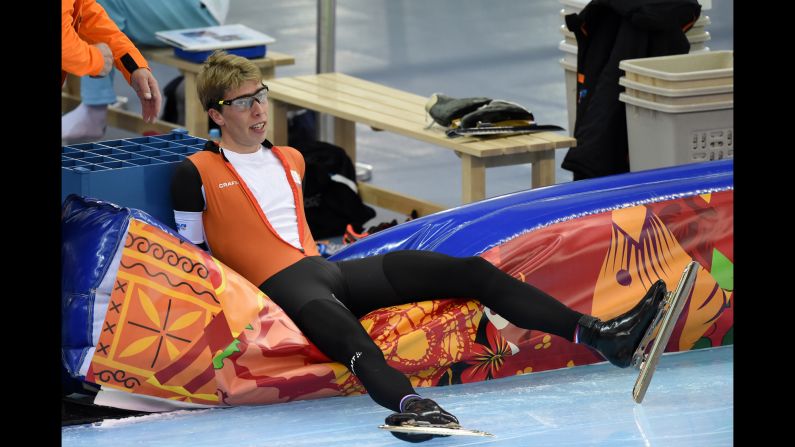 Dutch speedskater Jorrit Bergsma is seen after the men's 5,000-meter race on February 8.