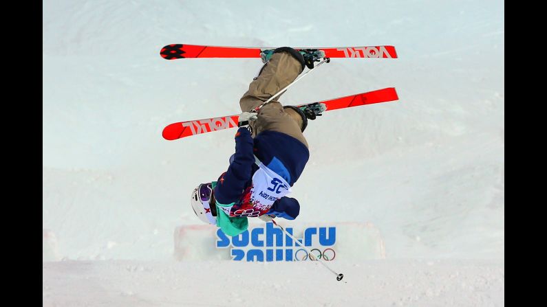 Hedvig Wessel of Norway crashes out in the women's moguls on February 8.