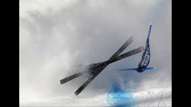 Switzerland's Nadja Jnglin-Kamer crashes near the finish line February 8 during a training run for the women's downhill.