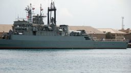 Two Iranian warships dock in the Sudanese Red Sea city of Port Sudan on December 8, 2012.
