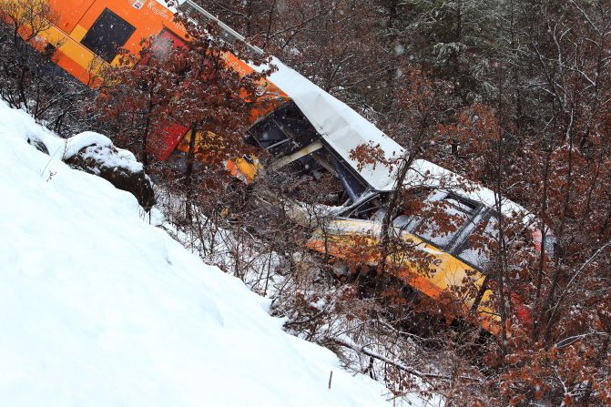 The train reportedly collided with a boulder that fell from the mountainside onto the track. 