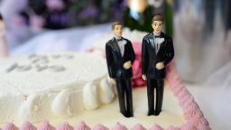 A wedding cake with a male couple is seen at The Abbey restaurant at a celebration of the over100 same-sex marriages performed today in West Hollywood, California, July 1 2013.. The U.S. Ninth Circuit Court of Appeals lifted California's ban on same-sex marriages just three days after the Supreme Court ruled that supporters of the ban, Proposition 8, could not defend it before the high court. AFP PHOTO / ROBYN BECK (Photo credit should read ROBYN BECK/AFP/Getty Images)