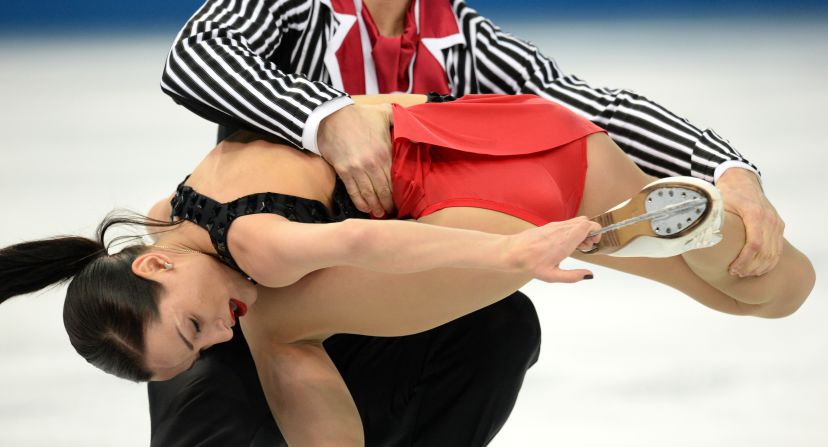 Russians Fedor Klimov and Ksenia Stolbova perform in the pairs portion of the team figure skating event on February 8.