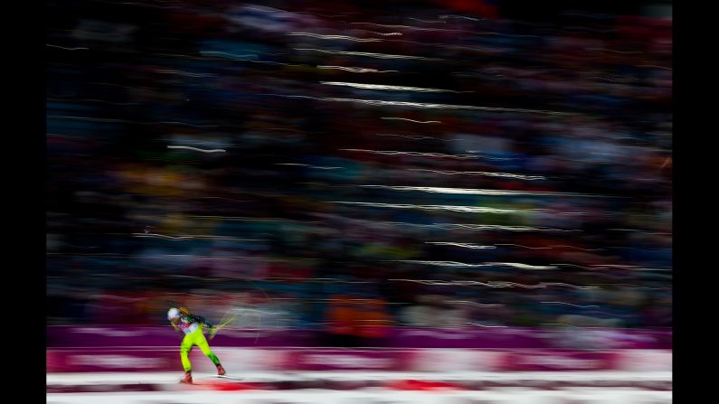 Biathlete Martin Otcenas of Slovakia competes in the men's 10-kilometer sprint on February 8. 