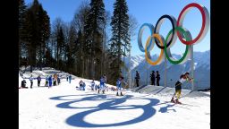 Athletes compete in the women's skiathlon on February 8.