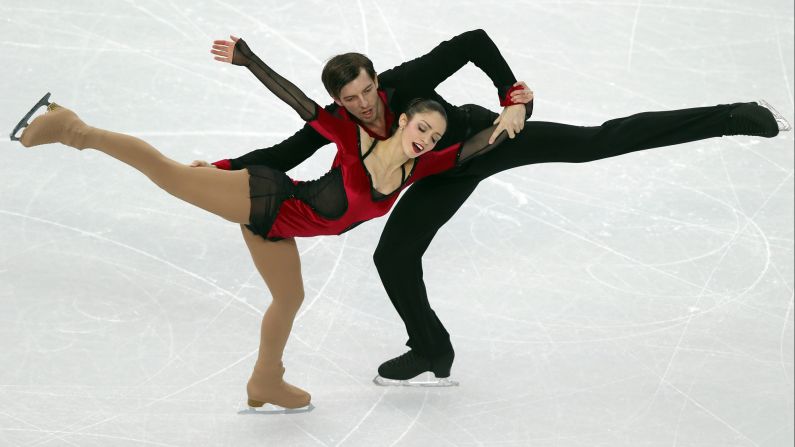 Italy's Stefania Berton and Ondrej Hotarek perform February 8 during the pairs free program portion of team figure skating.