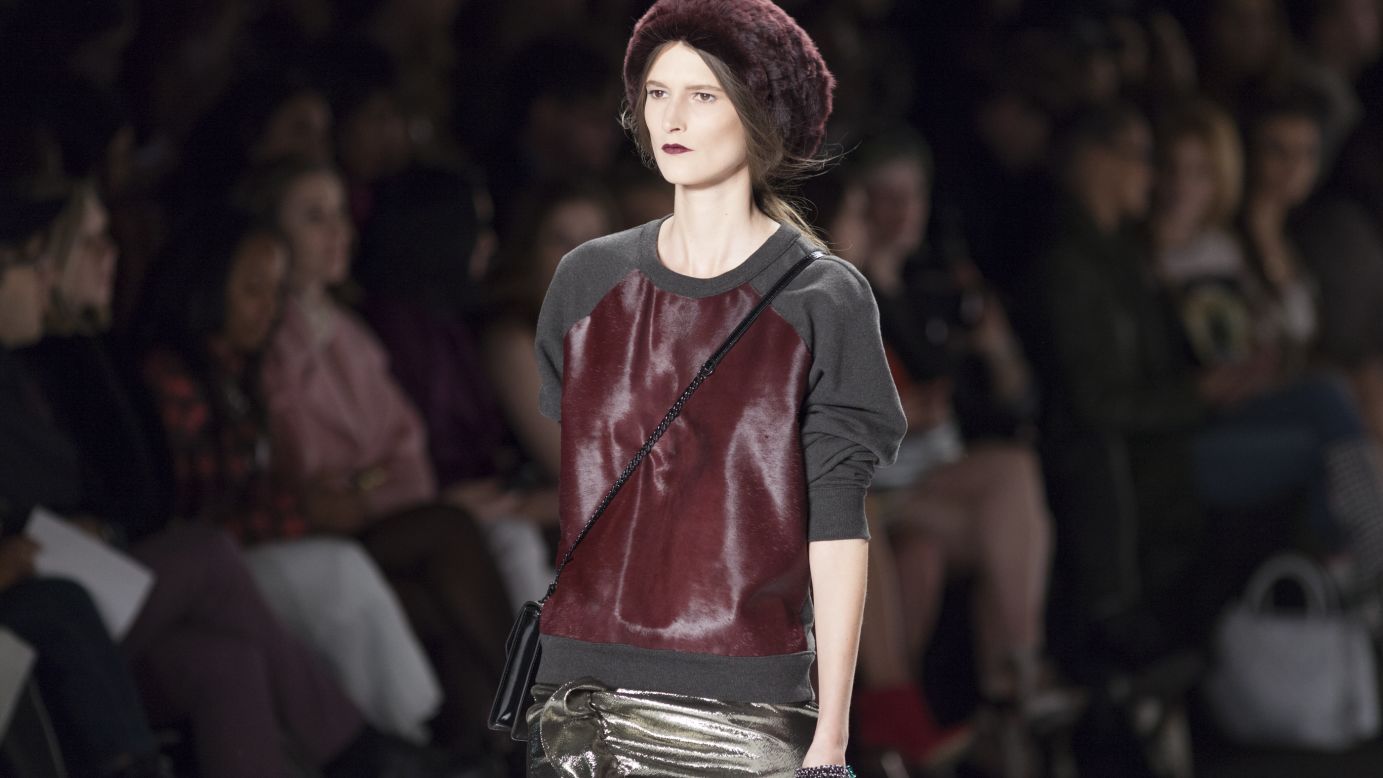 Rebecca Minkoff played around with luxe sweatshirts during her February 8 fashion show.