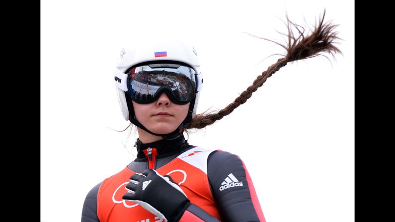 Irina Avvakumova of Russia trains for the normal hill ski jumping event.