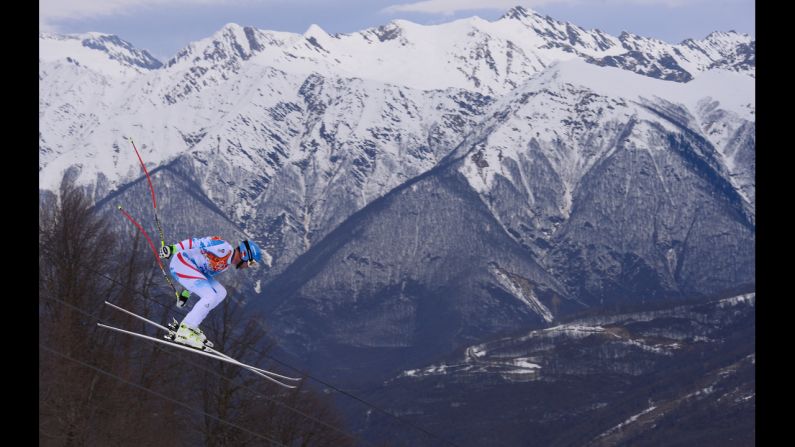 Austrian skier Georg Streitberger competes during the men's downhill.